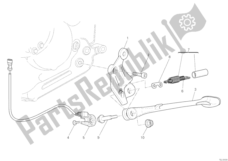 All parts for the Side Stand of the Ducati Hypermotard 1100 EVO USA 2012